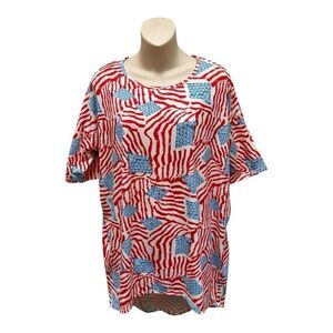 Lula Roe American Flag Red and Blue Tunic Top Size S Casual Comfy Stretch EUC